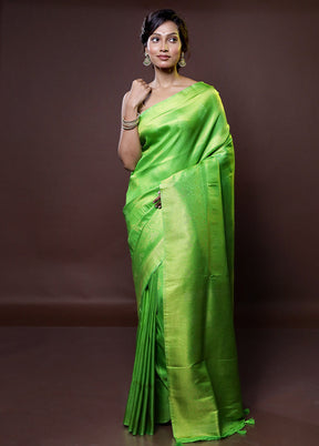 Green Dupion Silk Saree With Blouse Piece