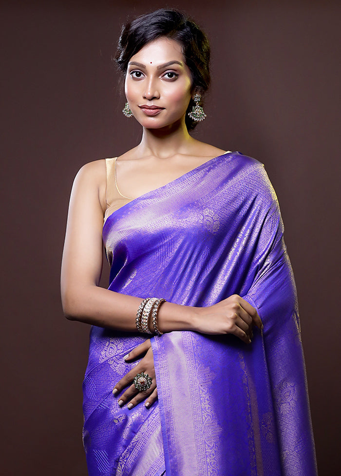 Blue Dupion Silk Saree With Blouse Piece