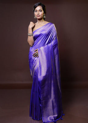 Blue Dupion Silk Saree With Blouse Piece