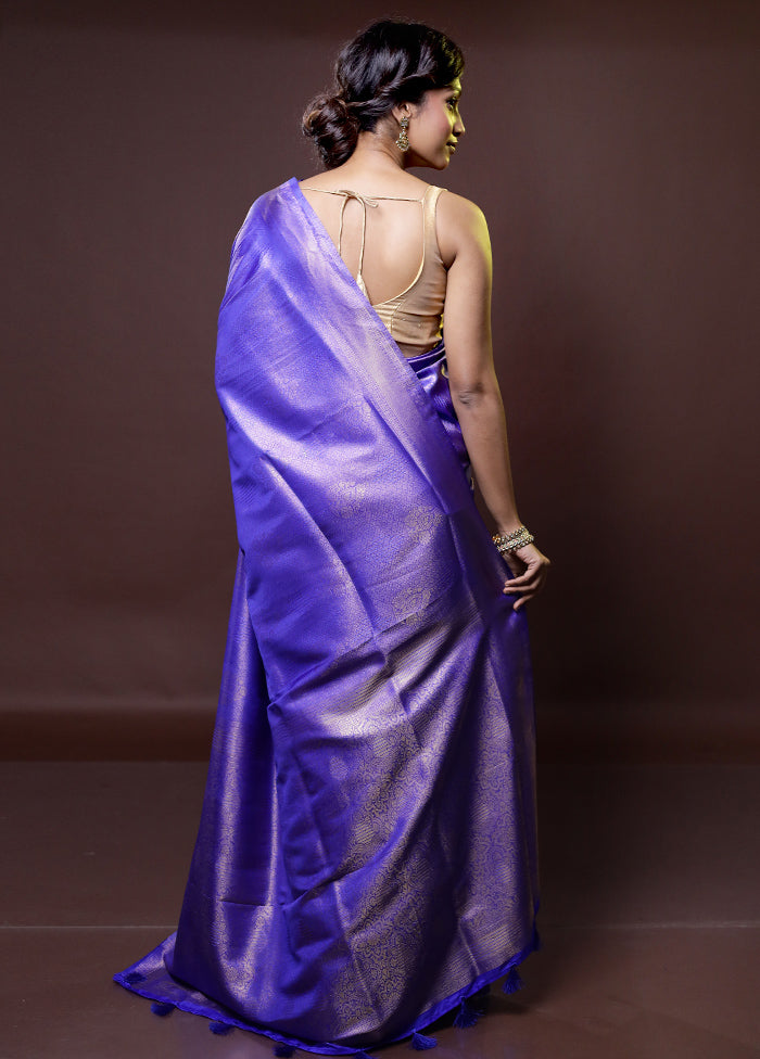 Blue Dupion Silk Saree With Blouse Piece