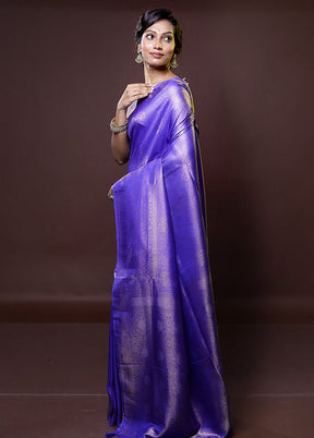 Blue Dupion Silk Saree With Blouse Piece