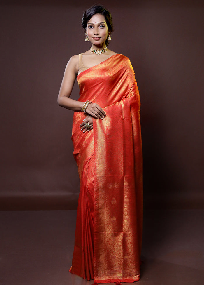 Red Dupion Silk Saree With Blouse Piece