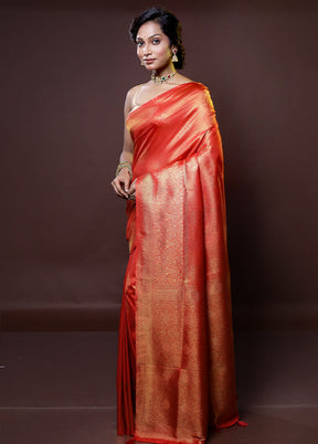 Red Dupion Silk Saree With Blouse Piece