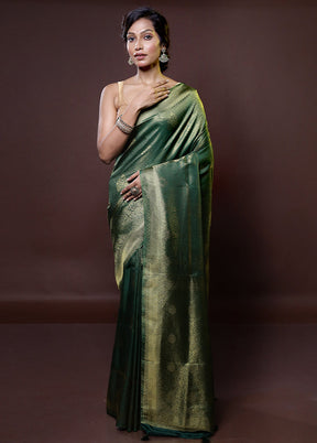 Green Dupion Silk Saree With Blouse Piece