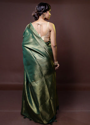 Green Dupion Silk Saree With Blouse Piece