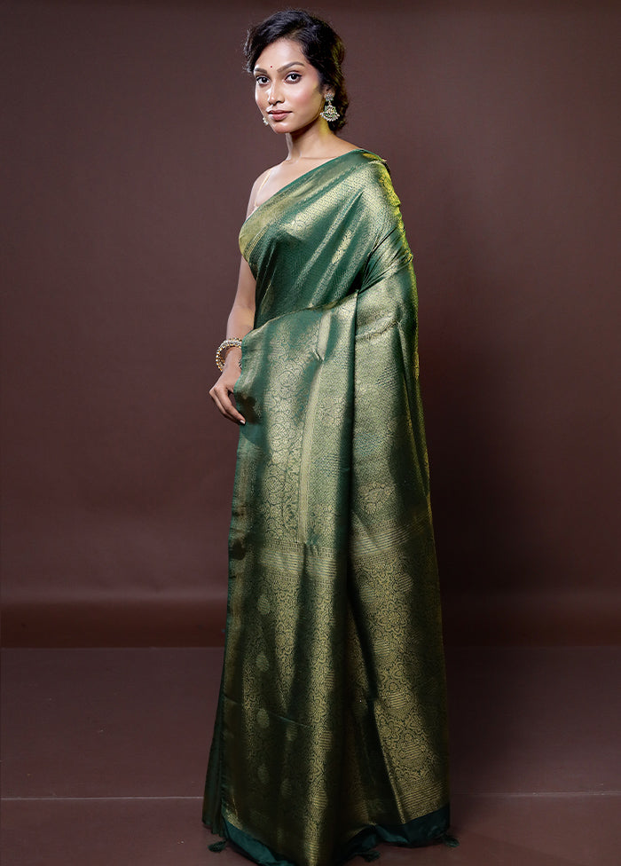 Green Dupion Silk Saree With Blouse Piece