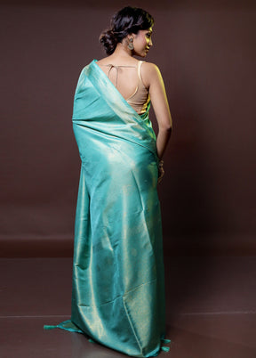 Green Dupion Silk Saree With Blouse Piece