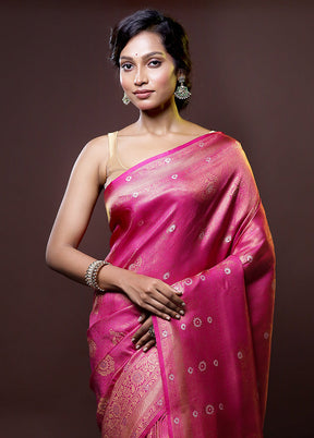 Pink Dupion Silk Saree With Blouse Piece