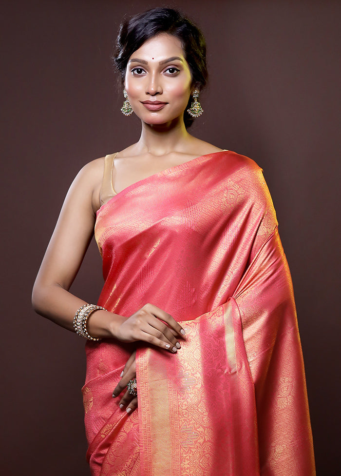 Pink Dupion Silk Saree With Blouse Piece