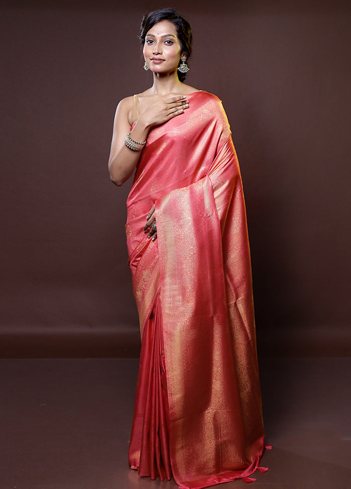 Pink Dupion Silk Saree With Blouse Piece