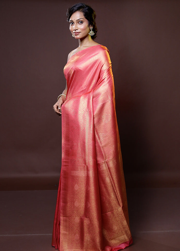 Pink Dupion Silk Saree With Blouse Piece