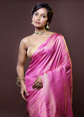 Pink Dupion Silk Saree With Blouse Piece