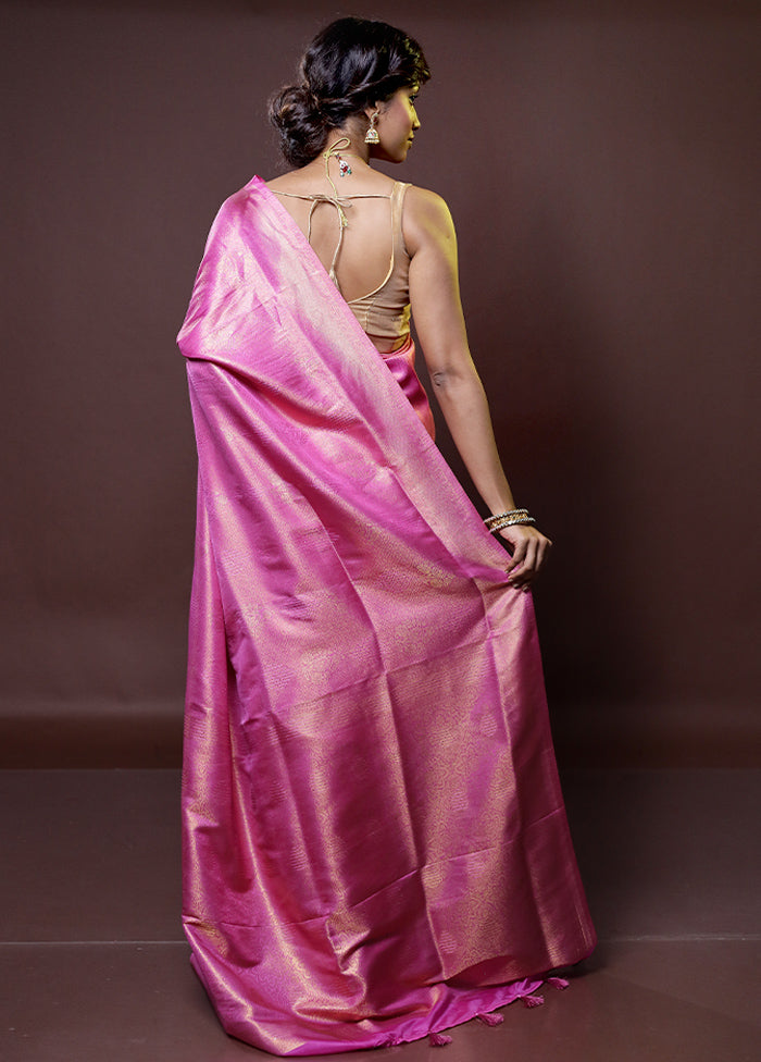 Pink Dupion Silk Saree With Blouse Piece