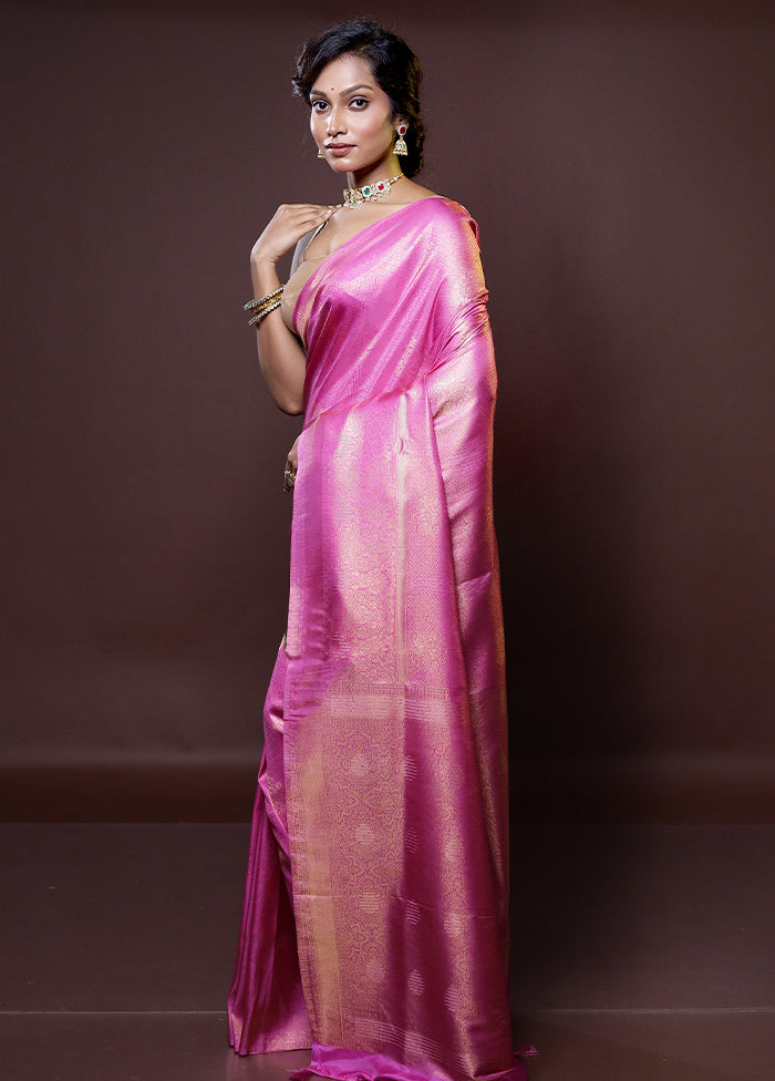 Pink Dupion Silk Saree With Blouse Piece