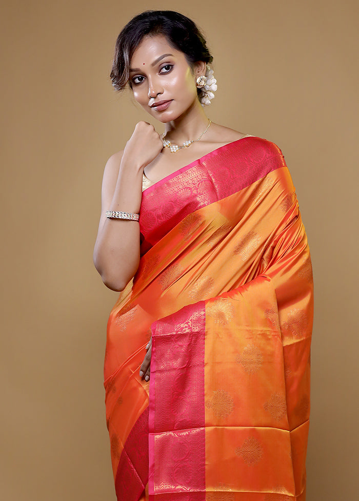 Rust Dupion Silk Saree With Blouse Piece