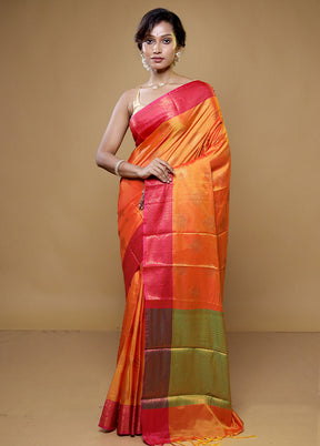 Rust Dupion Silk Saree With Blouse Piece