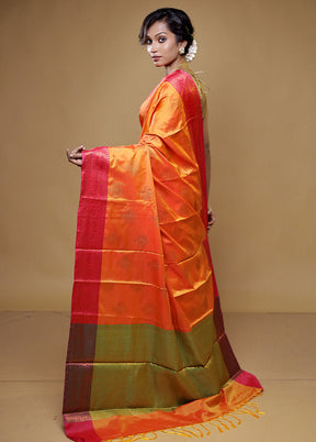 Rust Dupion Silk Saree With Blouse Piece