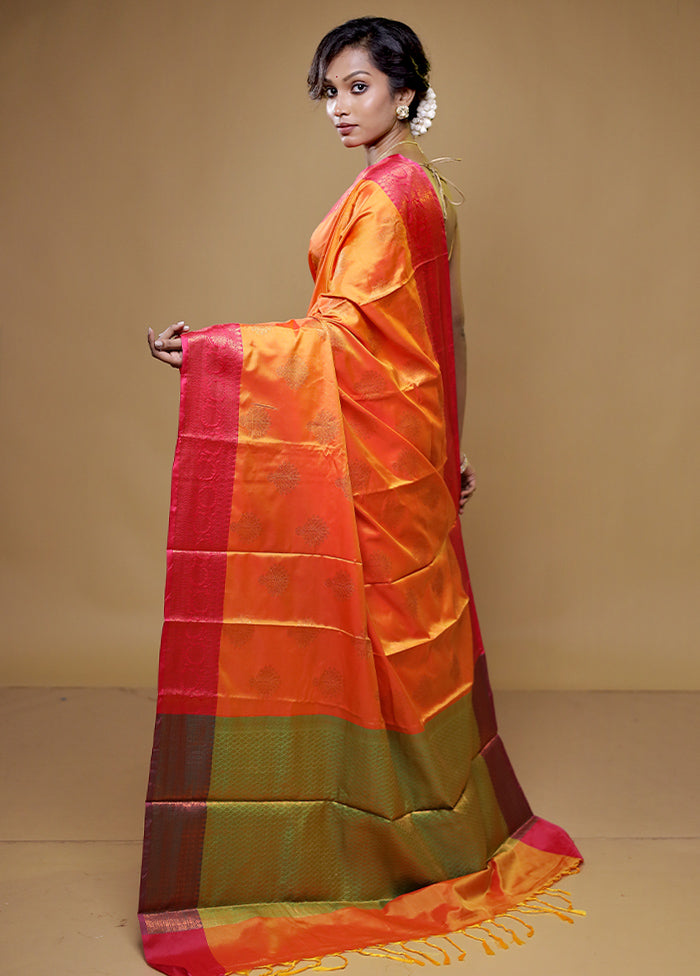 Rust Dupion Silk Saree With Blouse Piece