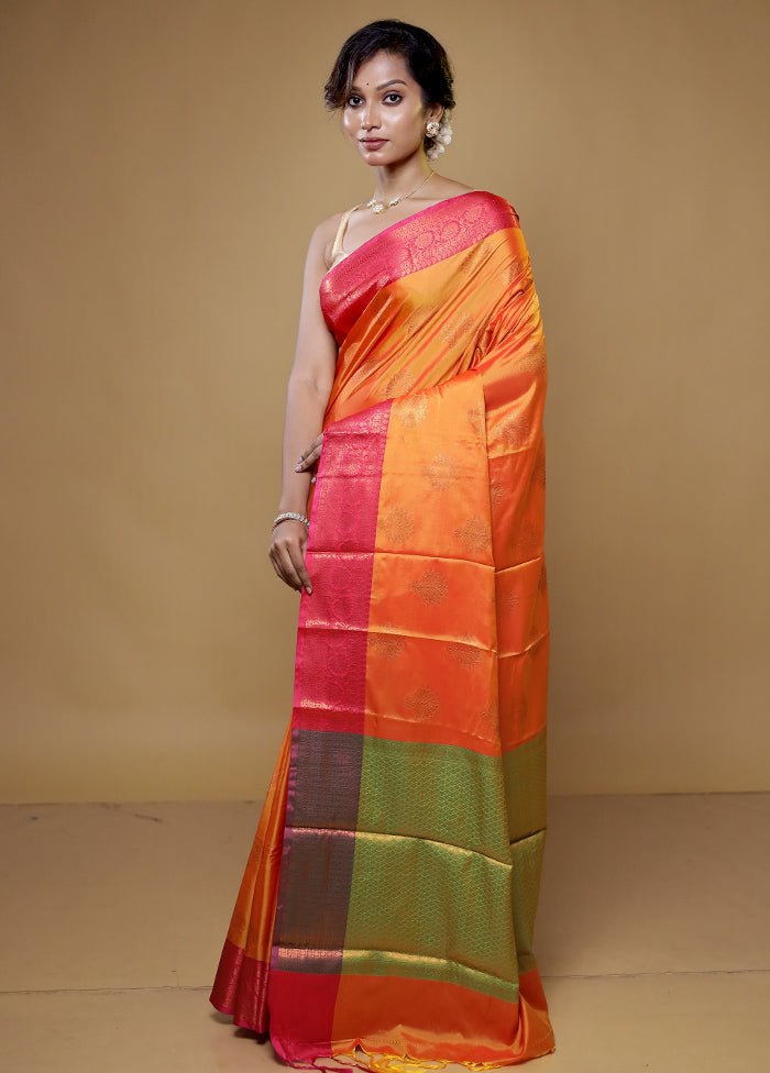 Rust Dupion Silk Saree With Blouse Piece