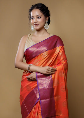 Rust Dupion Silk Saree With Blouse Piece