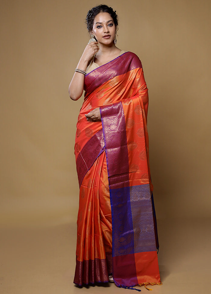 Rust Dupion Silk Saree With Blouse Piece