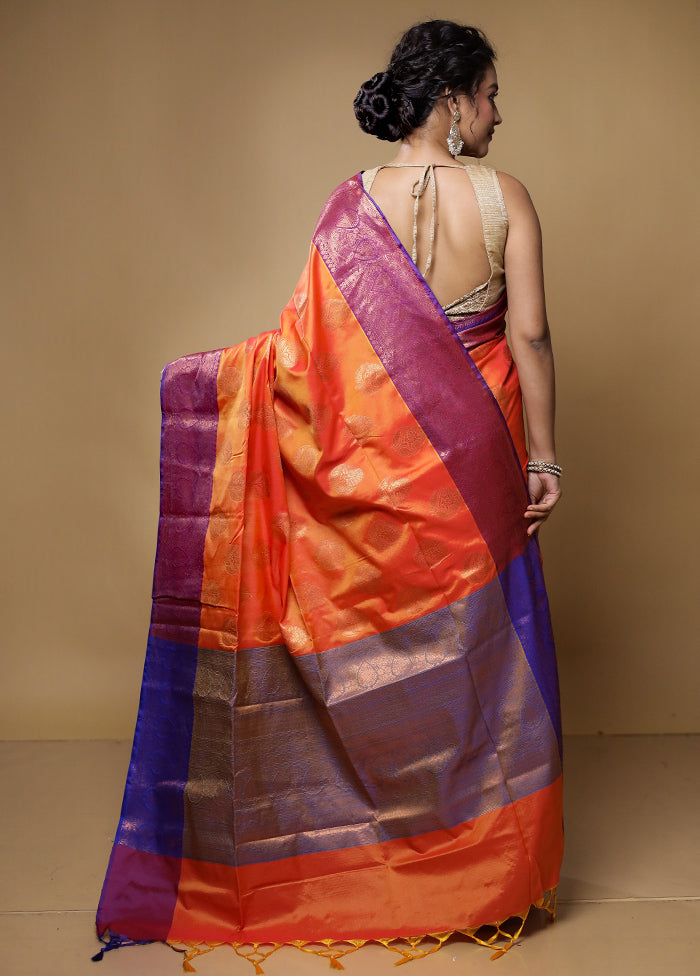 Rust Dupion Silk Saree With Blouse Piece