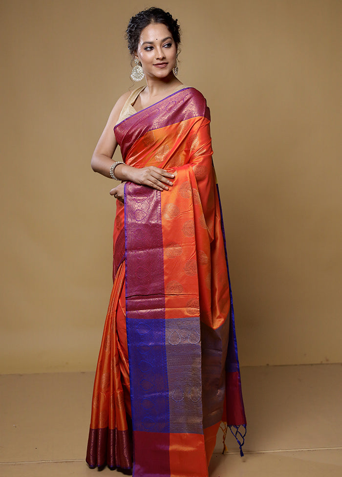 Rust Dupion Silk Saree With Blouse Piece