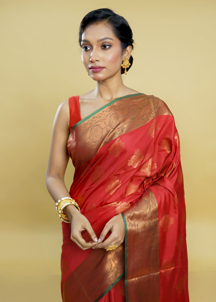 Maroon Dupion Silk Saree With Blouse Piece