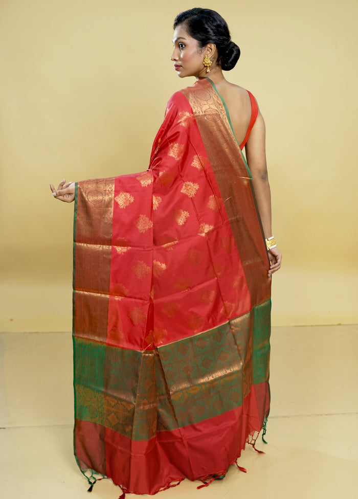 Maroon Dupion Silk Saree With Blouse Piece