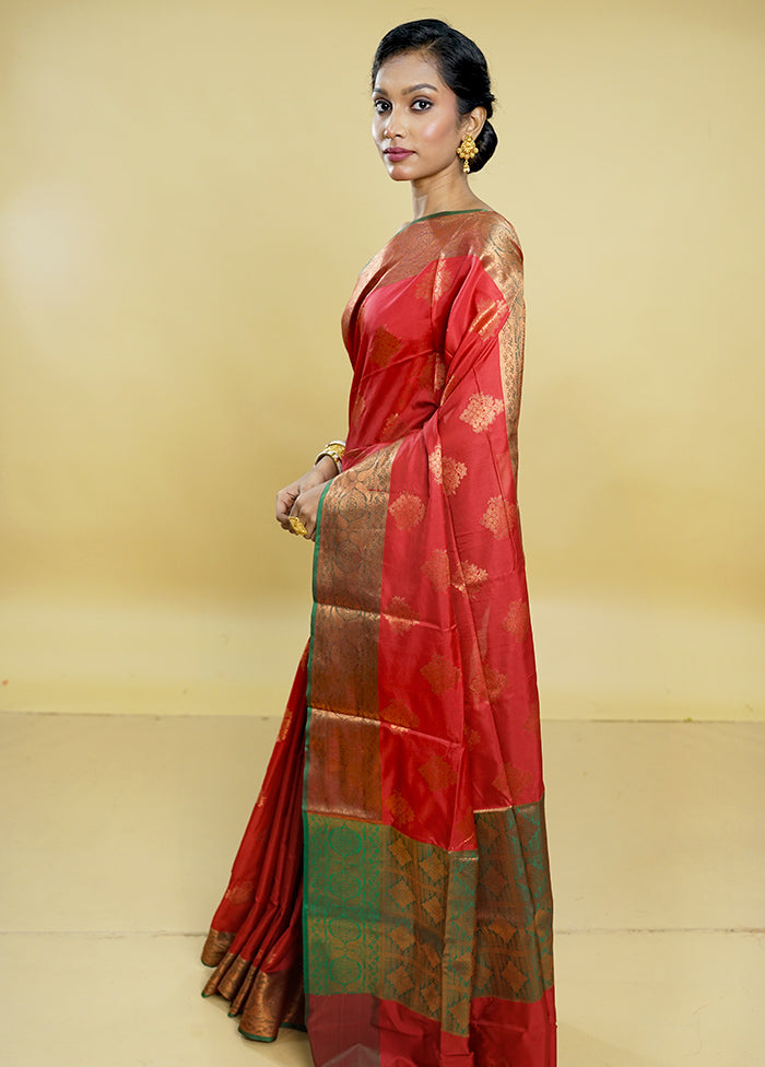 Maroon Dupion Silk Saree With Blouse Piece