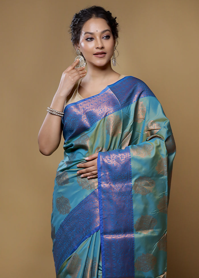 Green Dupion Silk Saree With Blouse Piece