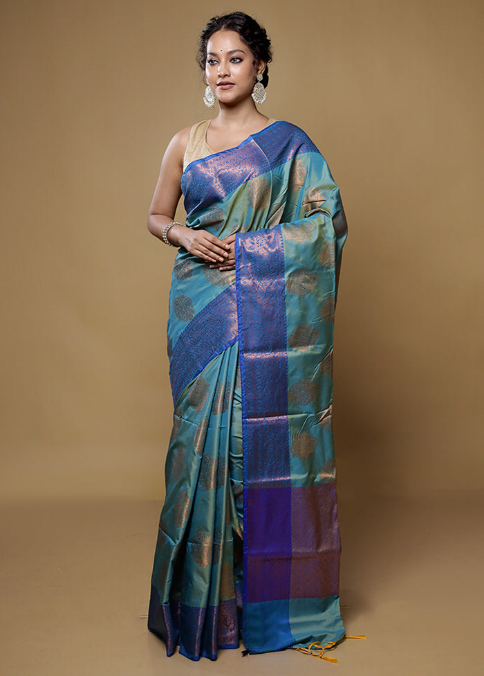 Green Dupion Silk Saree With Blouse Piece