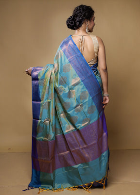 Green Dupion Silk Saree With Blouse Piece