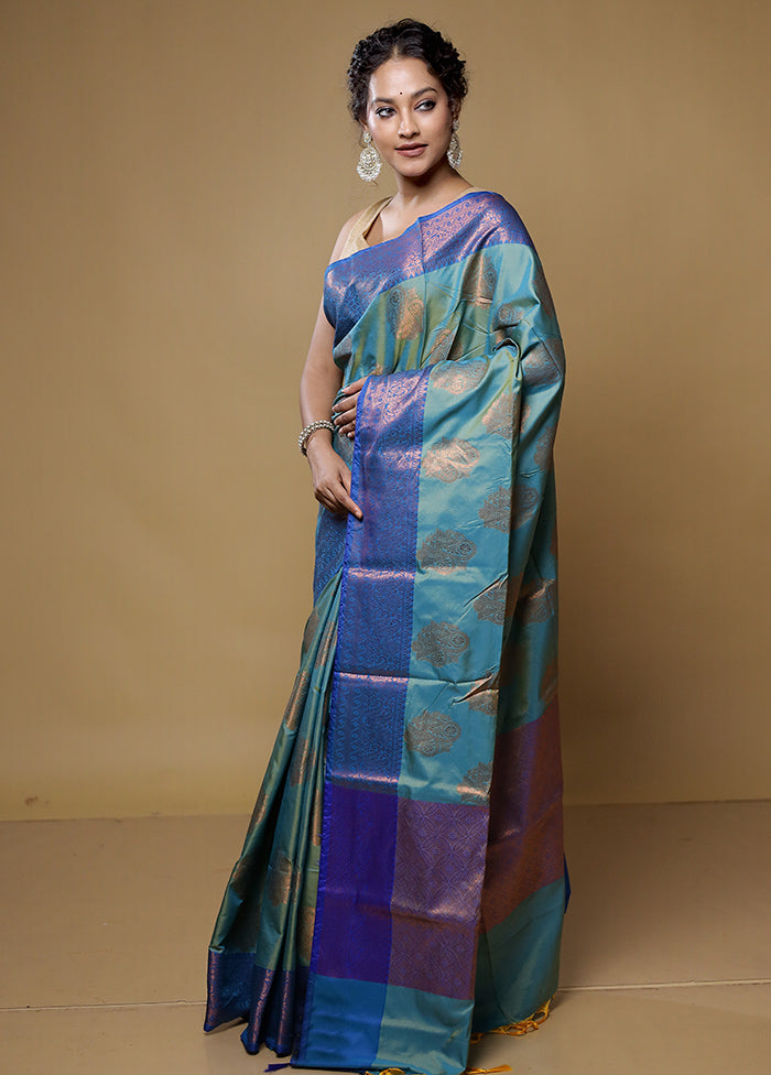 Green Dupion Silk Saree With Blouse Piece