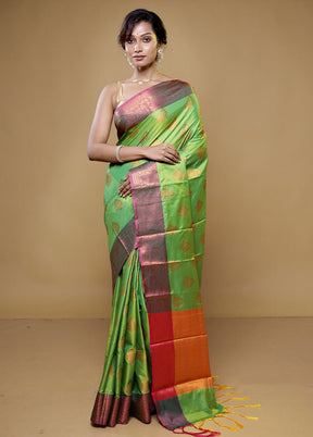 Green Dupion Silk Saree With Blouse Piece