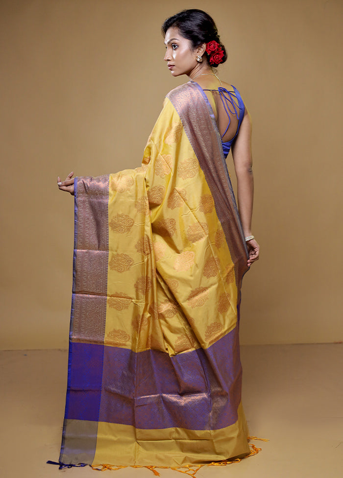 Yellow Dupion Silk Saree With Blouse Piece