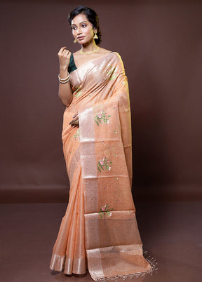 Peach Tissue Silk Saree With Blouse Piece