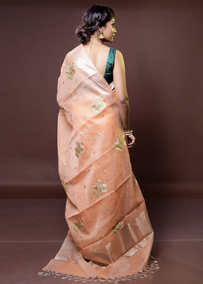 Peach Tissue Silk Saree With Blouse Piece