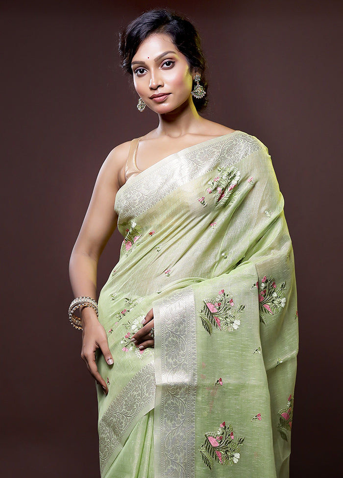 Green Tissue Silk Saree With Blouse Piece