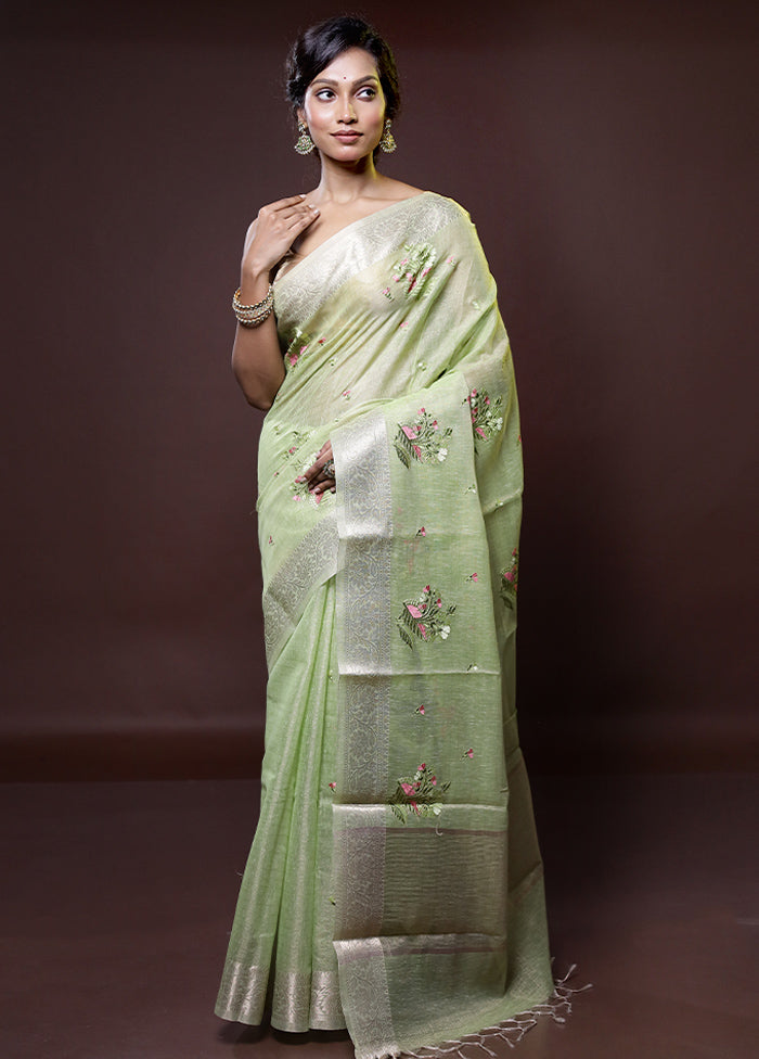 Green Tissue Silk Saree With Blouse Piece