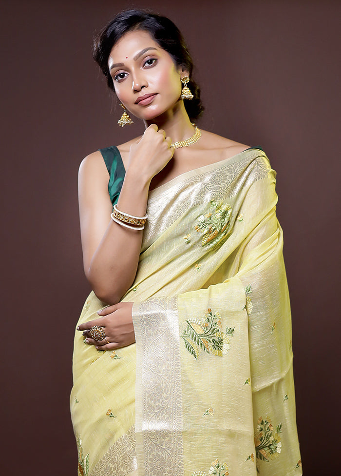 Yellow Tissue Silk Saree With Blouse Piece