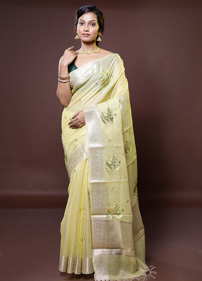 Yellow Tissue Silk Saree With Blouse Piece