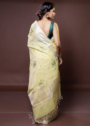 Yellow Tissue Silk Saree With Blouse Piece