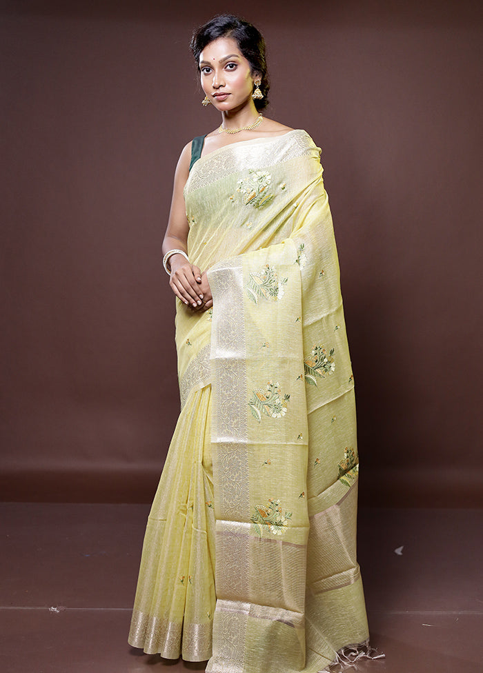 Yellow Tissue Silk Saree With Blouse Piece