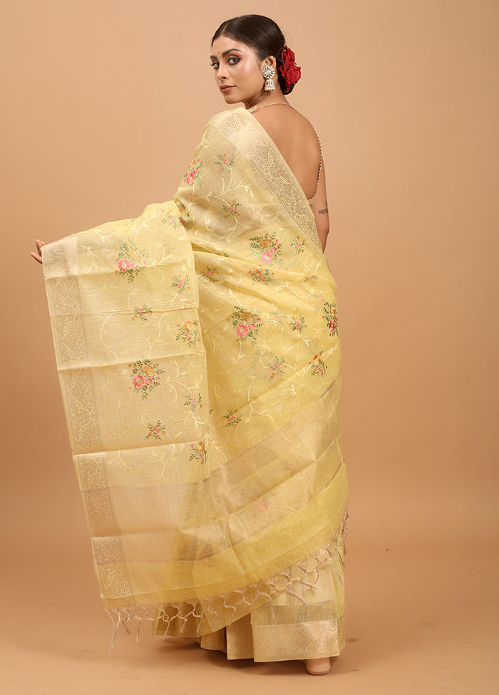 Yellow Tissue Silk Saree With Blouse Piece