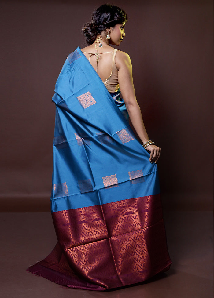 Blue Kanjivaram Silk Saree With Blouse Piece