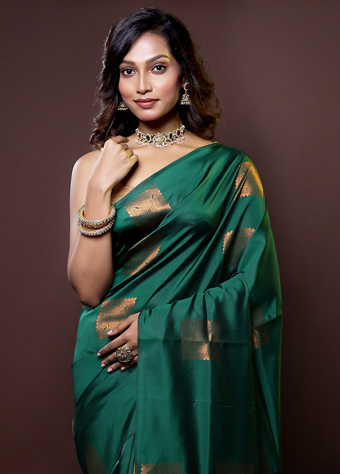 Green Kanjivaram Silk Saree With Blouse Piece