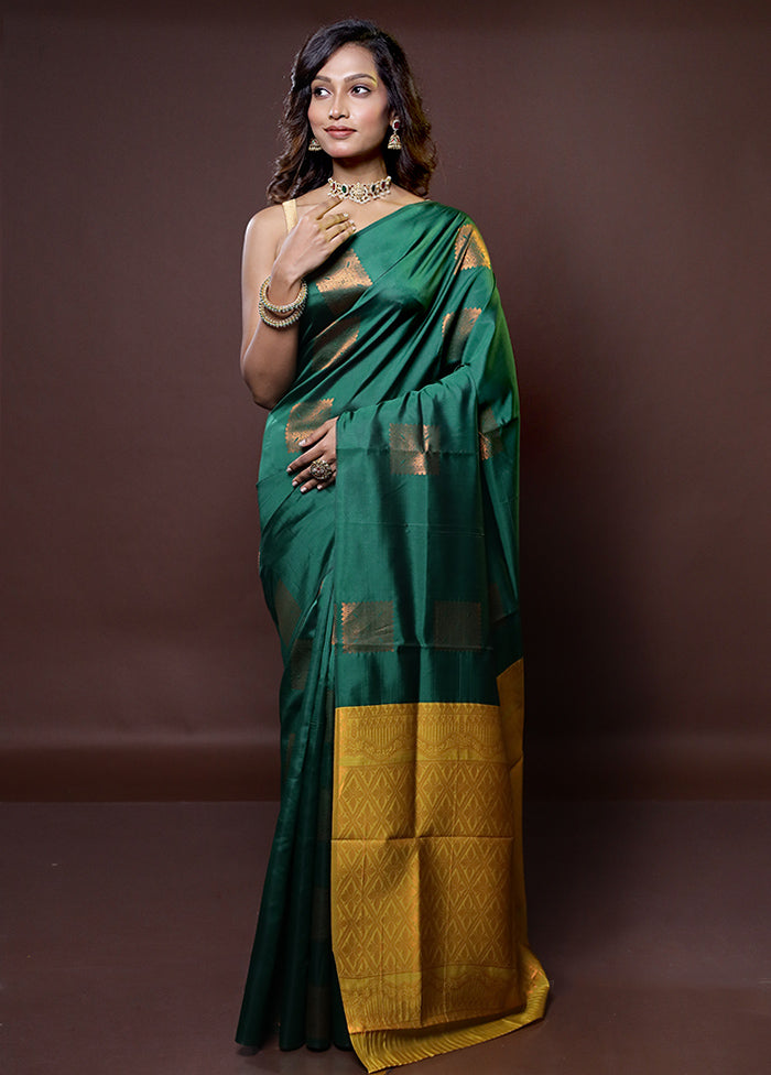 Green Kanjivaram Silk Saree With Blouse Piece