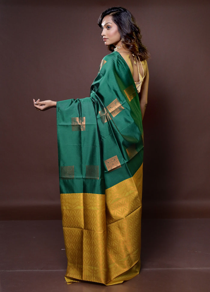 Green Kanjivaram Silk Saree With Blouse Piece