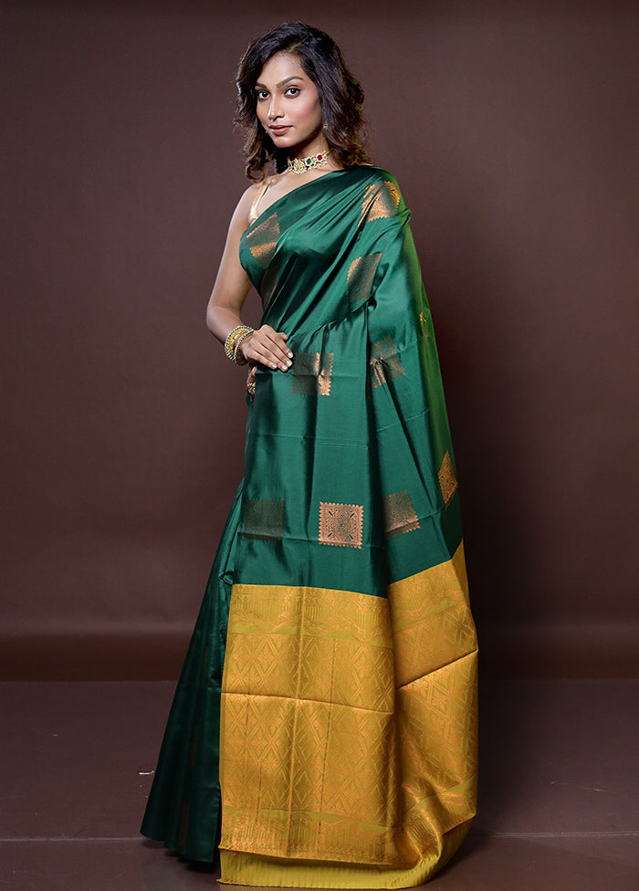 Green Kanjivaram Silk Saree With Blouse Piece